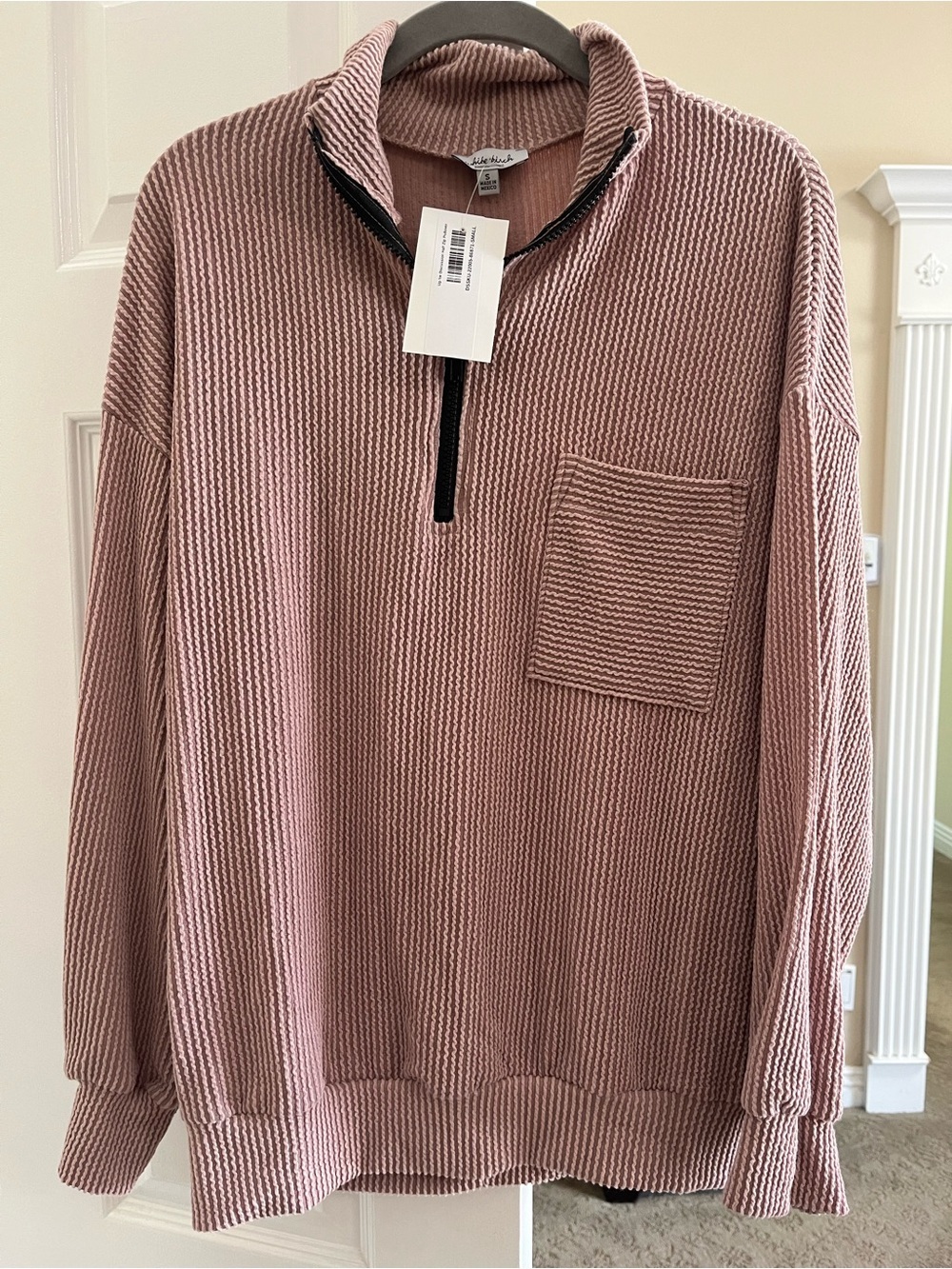 white birch Zip Pullover Sweater - Dusty Rose